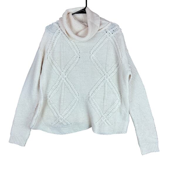 Bass Womens Sweater Ivory Turtleneck Pullover Wool Blend Fisherman Medium - Picture 1 of 12